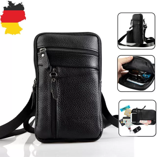 Für Herren Kleine Umhängetasche Schultertasche Gürteltasche Handytasche Schwarz