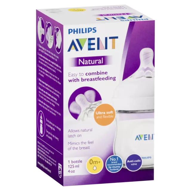 AVENT Natural Baby Feeding Bottle 125mL Breastfeeding Ultra-Soft SCF030/17