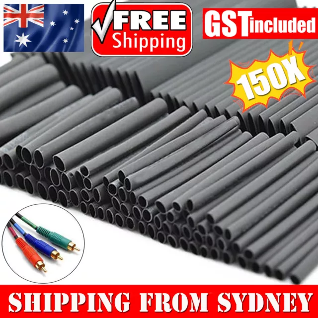 150pcs Black Heat Shrink Tube Weatherproof Sleeving Tubing Sleeve Wrap Kit Tube