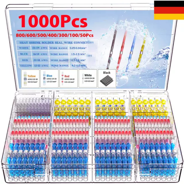 1000 x Lötverbinder Schrumpfverbinder Sortiment Stoßverbinder Kabelverbinder Set