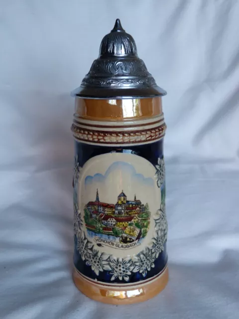 Vintage German Ceramic Hinged Lid Beer Stein 'Mönchen-Gladbach'