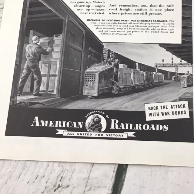 Vintage 1943 Advertising Art American Railroads Prewar Prices War Bonds 2