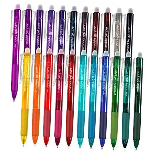22 Colors Retractable Erasable Gel Pens Clicker, Fine Point(0.7), 22 colors
