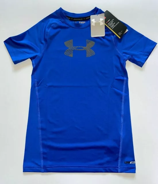 T-shirt aderente Under Armour ragazzo blu Heat Gear manica corta UK SMALL UPF 30