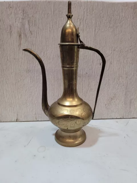 Small Vintage Brass Middle Indian Tea Pot 10"" Long Beak Size
