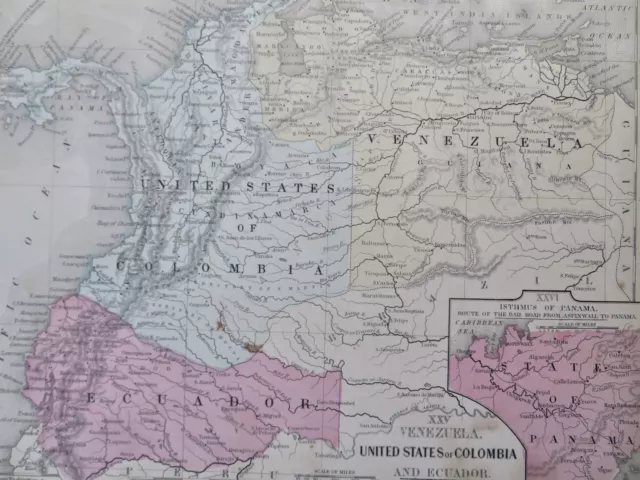 Colombia Venezuela Ecuador Panama Railroad South America 1869 Mitchell map