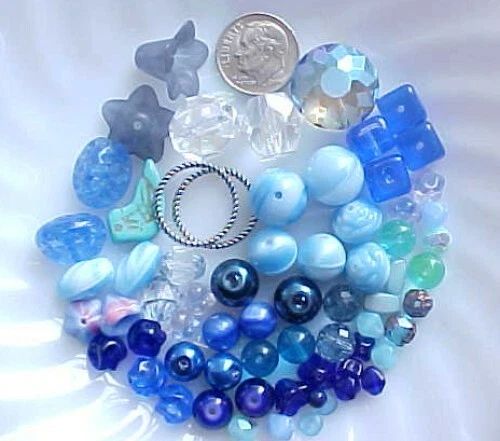 Lot Mixed Cobalt Sea Blue Aqua Sapphire Beads Czech Glass Summer Jewelry Making