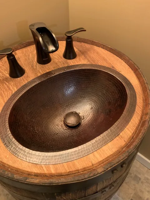 16" Oval Rustic Copper Bathroom Sink with Pop Up Drain Perfect for Small Spaces