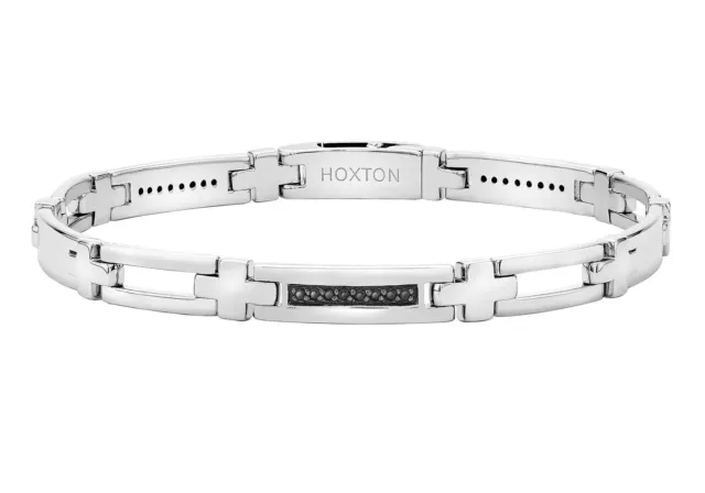 Hoxton Hommes Argent Sterling Noir Saphir Ensemble Barre Bracelet