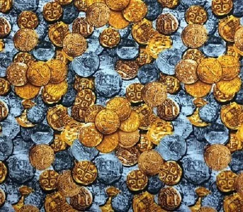 Fat Quarter Buried Treasure Coins Pirates 100% Cotton Quilting Fabric Benartex