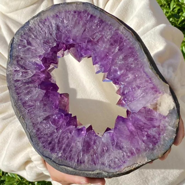 9.37lb Natural Amethyst geode slices quartz crystal specimen Healing