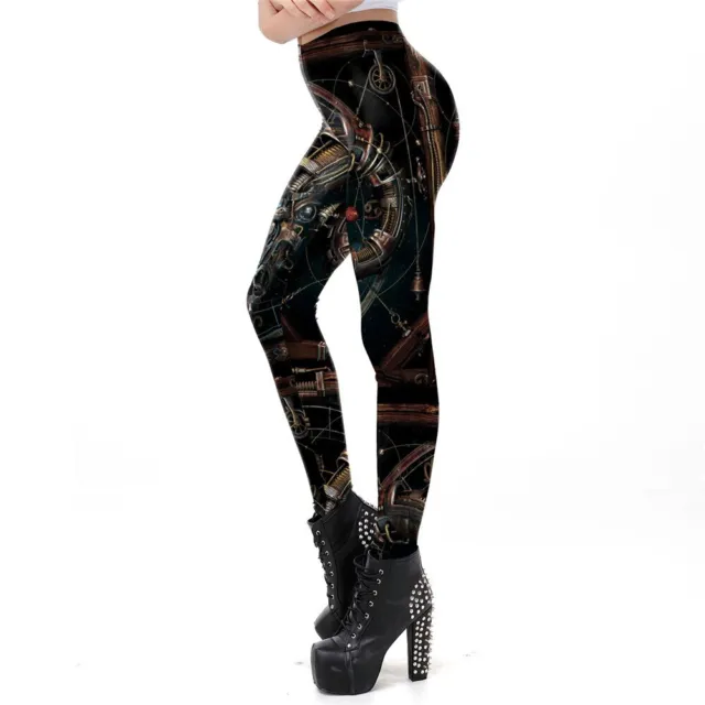 Women Girls Gothic Leggings Sports Yoga Pants Digital 3D Printed Steam Punk