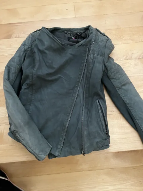 MUUBAA Grey-green Suede Leather Moto Jacket-4/36-nwt