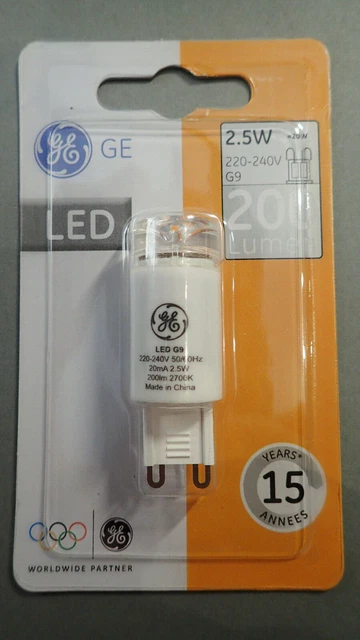 Ampoule LED General Electric G9 2.5W - Équivalent 200 Lumens, Lumière Chaude 2700K, Neuve (sans Emballage)
