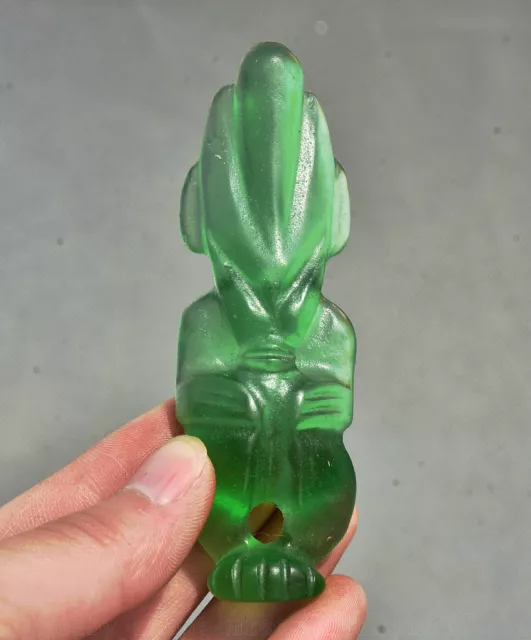 4'' Old China Hongshan Culture jade green crystal Sungod Pendant GuaJian Amulet