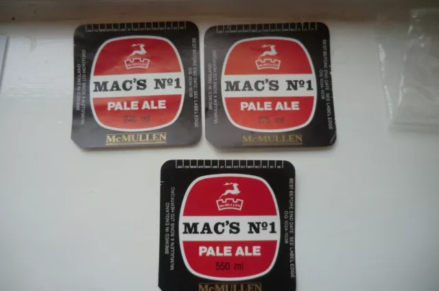 3 NEUWERTIG McMULLEN HERTFORD PALE ALE BRAUEREI BIERFLASCHENETIKETTEN