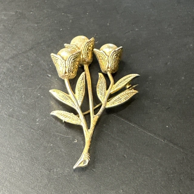 Broche Ancienne Art Déco/Nouveau - Plaqué Or 18k (750), Motif Fleurs, Créateur