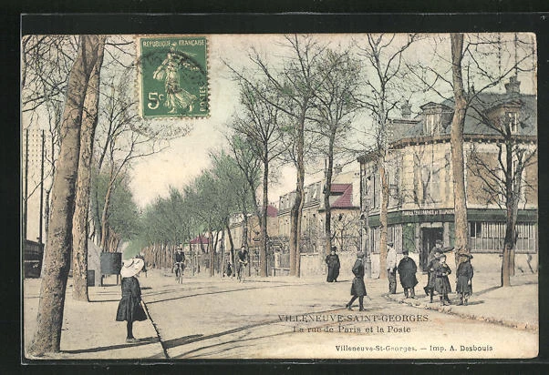 CPA Villeneuve-Saint-Georges, La Rue de Paris et la Poste
