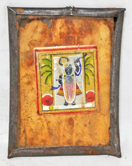 Antico Miniatura Acqua Colore Pittura Dio Shrinathji Originale Dipinto a Mano