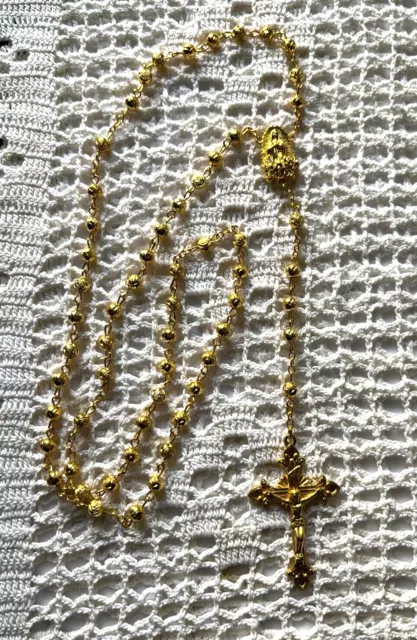 "OUR LADY of GUADALUPE"-Gold Tone 6mm Gold Plated rose shaped beads, NEW ROSARY