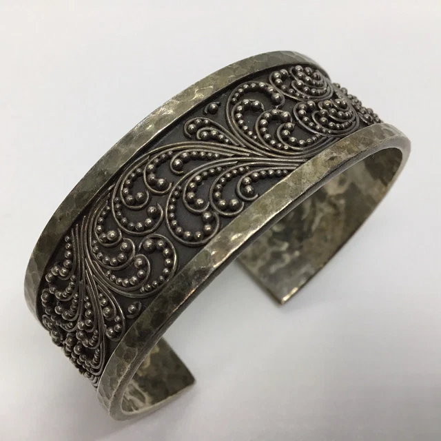 Lois Hill 925 Sterling Silver Filigree Flourish Cuff Bracelet Bangle Estate 46g Lois Hill 925 Sterling Silver Filigree Flourish Cuff Bracelet Bangle Estate 46g