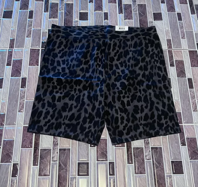 Style Co large shorts Animal Print Bike  Grey Cheetah Mid Rise Tie Waist
