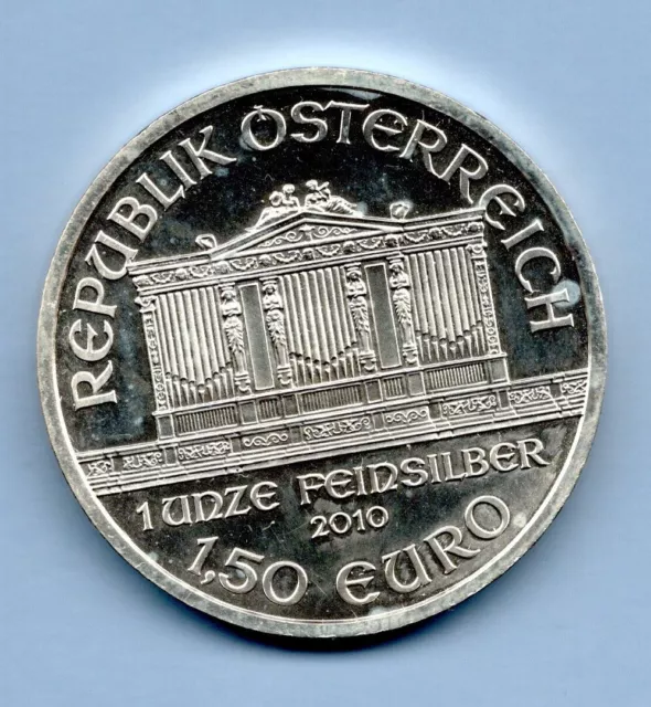2010 AUSTRIA PHILHARMONIC, 1oz .999 FINE SILVER.  ONE OUNCE BULLION COIN.