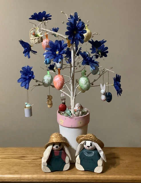 18" Easter Egg Table Top Tree With 18 Wooden & Foam Ornaments + 2 Wooden Bunnies