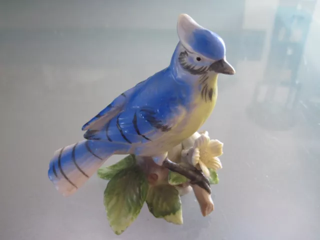 Porcelain Blue Jay Bird Figurine 4 inch Tall