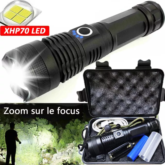 USB Rechargeable xhp70 LED Lampe Tactique de Torche à Main Zoom Portable w/ Box 3