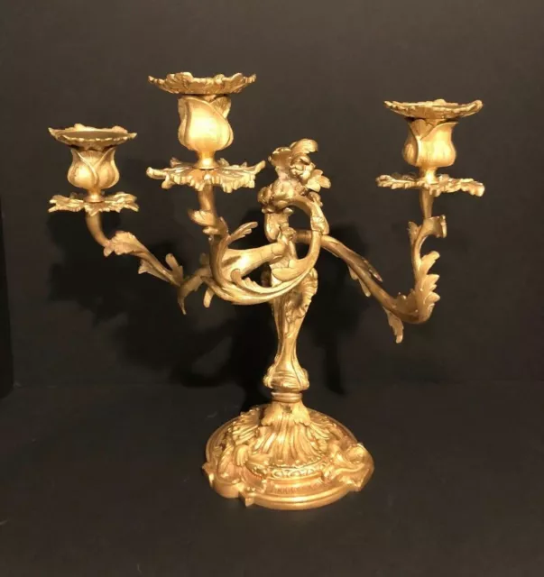 Antique Louis XV candelabra three lights gilded ormolu bronze finely chiseled