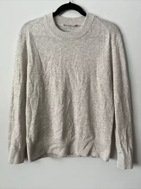 Everlane 100% Cashmere Rib Knit Trim Pullover Sweater in Oatmeal Size M