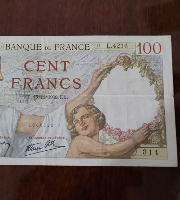 Ancien Billet Cent 100 Francs SULLY Ed. 1939 Collection Banque de France 3