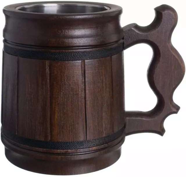 Handmade Beer Mug Oak Wood Stainless Steel Cup GIFTS Christmas Anniversary Men 2