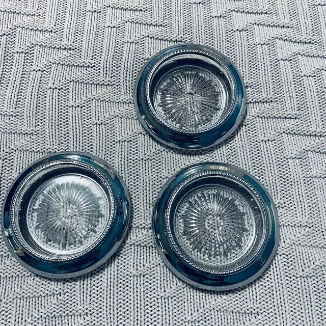Vintage silver and glass drink coasters