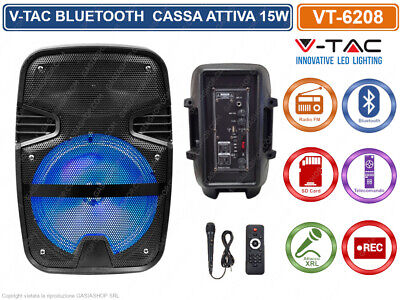 Altro V-TAC TROLLEY CASSA ATTIVA 35W BLUETOOTH KARAOKE LED RGB TELECOMANDO E MICROFONO 
