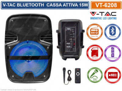 Altro V-TAC TROLLEY CASSA ATTIVA 35W BLUETOOTH KARAOKE LED RGB TELECOMANDO E MICROFONO 