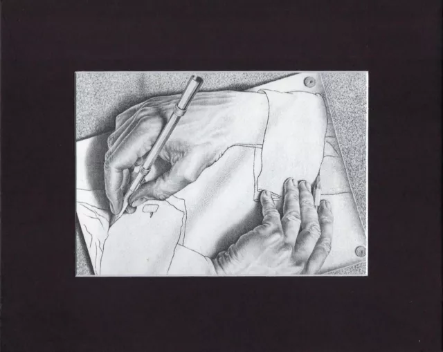 8X10" Matted Print Dimensional Art Picture MC Escher: Drawing Hands