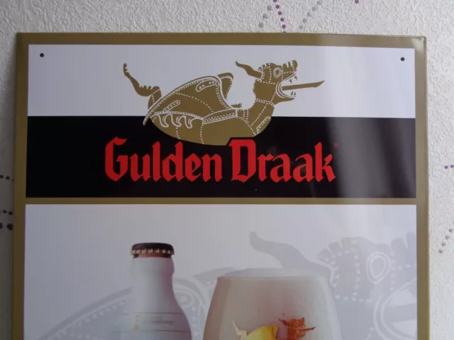 Tole Metal Biere Gulden Draak 30 X 40 Cms Non Plaque Emaillee Ancienne 2