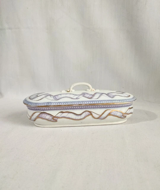 Soporte para cepillo de dientes antiguo victoriano con tapa o patrón de cinta caja de afeitar
