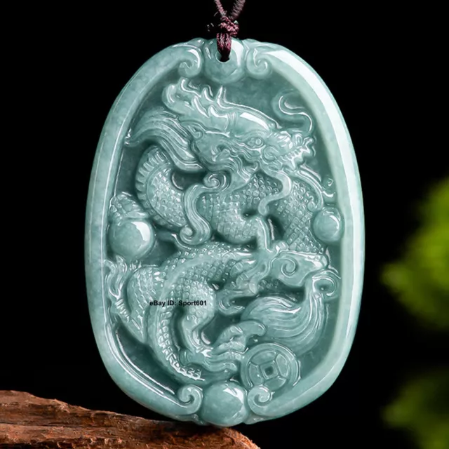 High Quality Natural Jade Grade A Jadeite Men Lucky Dragon Coin Carved Pendant