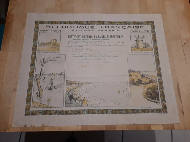 ANCIEN DIPLÔME DU Certificat D'etudes 1940.Illustré.Département De La