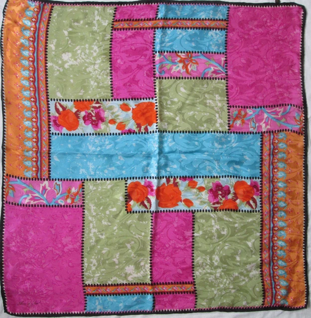 Foulard En Soie Vintage TBEG - Dimensions 86 X 90 Cm - Couleur Orange - Occasion Parfait état