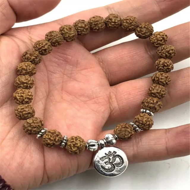 8mm Rudraksha Mala Elasticity Bracelet 7.5inches Tibet silver Gemstone Stretchy