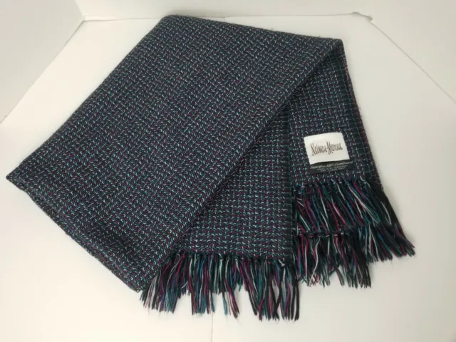 Neiman Marcus blanket plaid knit 100% superfine Lambswool throw 82" x 50" fringe