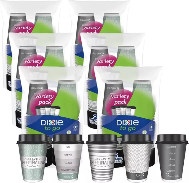 Dixie to Go Disposable Hot Beverage Paper Coffee Cups with Lids, 12 Oz, 156 CT