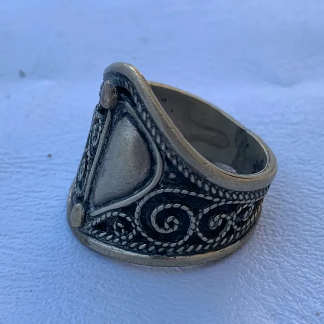 Rare Ancient Genuine Medieval Roman Silvered Warrior Talisman Engraved Ring