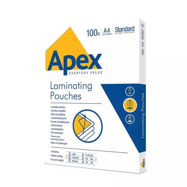 Fellowes Apex Laminating Pouch A4 200 Micron Gloss Pack 100 - Standard (6003301)