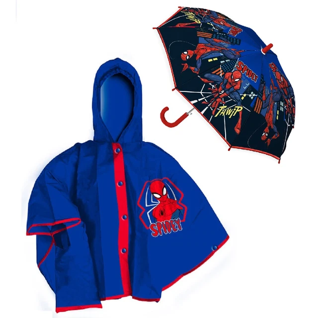 Set Pioggia Mantellina + Ombrello Spiderman Marvel 7/8 Anni Bambino