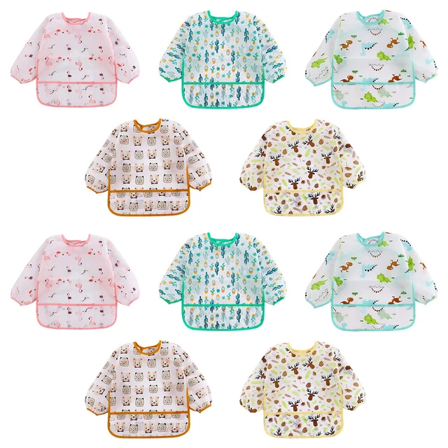 Waterproof Long Sleeve Feeding Apron Coverall Children One Piece Eating Clothes
